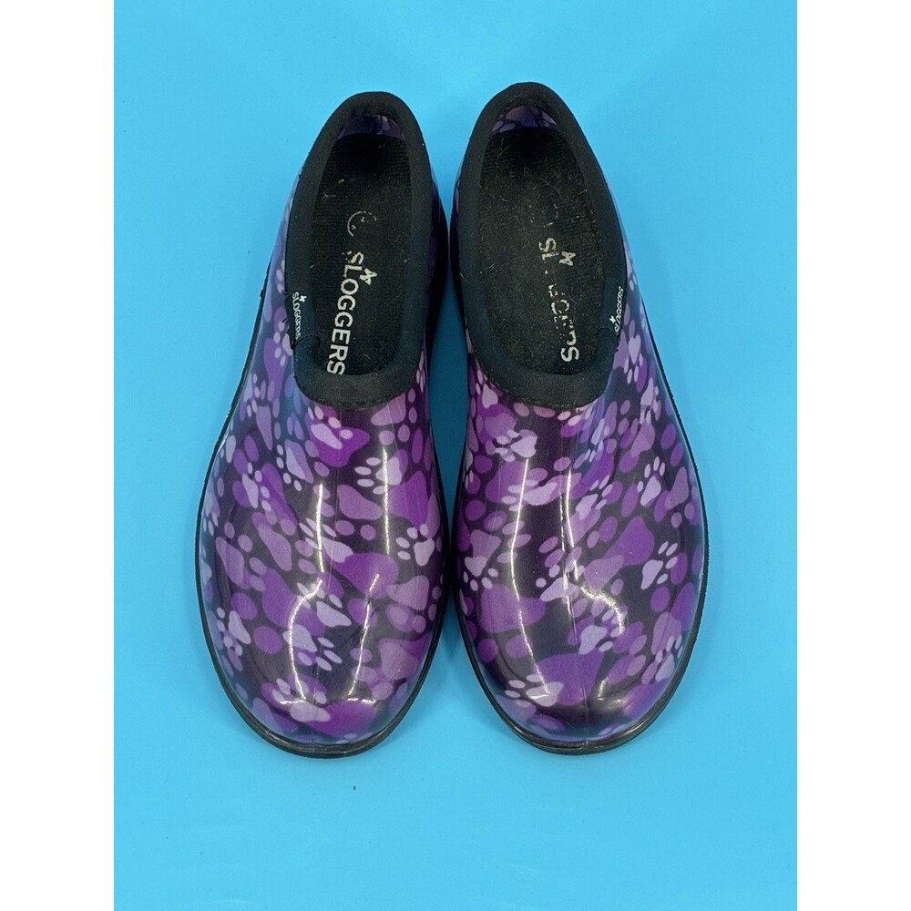 Sloggers Women’s 7 Purple Floral Waterproof Garden Rain Shoes Made USA